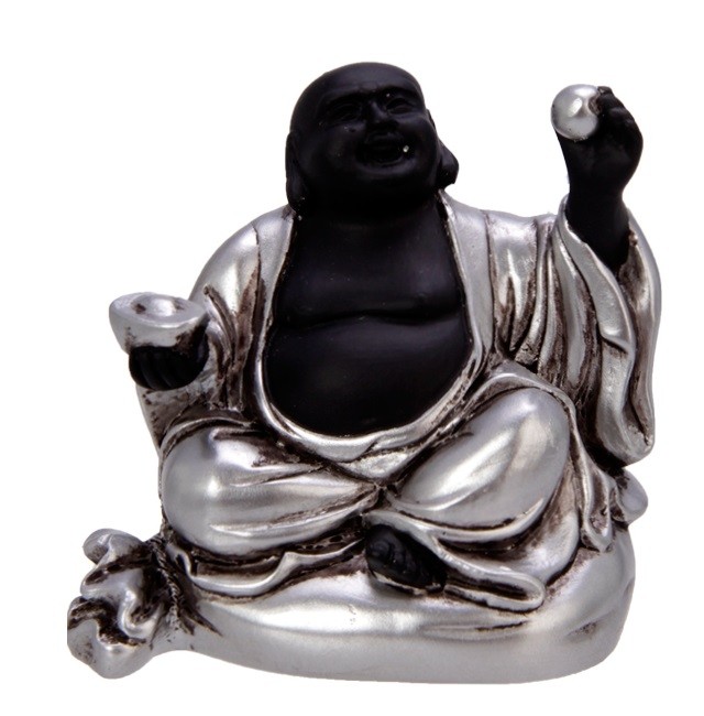 uitslag Fervent Huisje New Dutch Boeddha geluk en voorspoed - Gezondheid - polystone -  zwart/zilver - 8cm - BLOKSHOP.nl