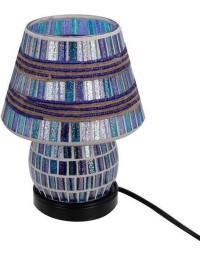 Mozaïek glazen lamp met kap - staand - 220 volt - zilver/blauw - 20 cm