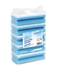 Schuurspons cleaninq met greep 140x70x42mm blauw/wit 5 stuks