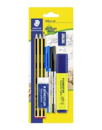 Schrijfset staedtler inhoud 3 noris potloden hb - 2 balpennen, markeerstift, gum en slijper