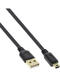 Kabel inllne usb-a mini-b 2.0 platte kabel 2 meter zwart
