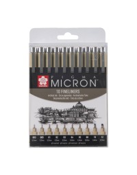 Fineliner sakura pigma micron set à 10 schrijfbreedtes zwart