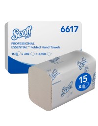 Handdoek scott essential i-vouw 1-laags 20x21cm wit 15x340stuks 6617