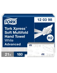Handdoek tork xpress® h2 multifold advanced 2-laags 21x180st wit 120398