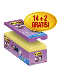 Memoblok 3m post-it 654 super sticky 76x76mm geel 14+2 gratis