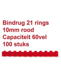 Bindrug fellowes 10mm 21rings a4 rood 100stuks