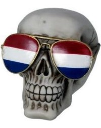 Schedel - Nederlandse vlag zonnebril - doodskop - beeld - 15 cm - polyester