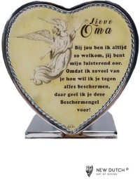 Theelichthouder Beschermengel-Theelichthouder - silverplate hart - Beschermengel Lieve Oma