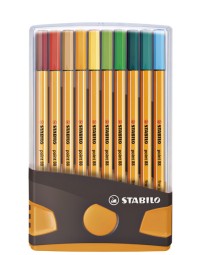 Fineliner stabilo point 88/20 colorparade rollerset antraciet/oranje fijn assorti etui à 20 stuks