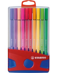 Viltstift stabilo pen 68/20 colorparade in rood/blauw etui medium assorti etui à 20 stuks