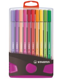 Viltstift stabilo pen 68/20 colorparade in antraciet/roze etui medium assorti etui à 20 stuks