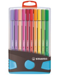 Viltstift stabilo pen 68/20 colorparade in antraciet/turquoise etui medium assorti etui à 20 stuks