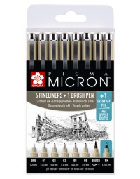 Fineliner & brush set sakura pigma micron 7 + 1 pigma micron pn gratis