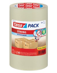 Verpakkingstape tesapack® strong 66mx50mm pp transparant 3 rollen