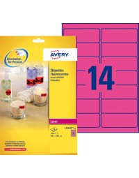 Etiket avery l7363p-25 99.1x38.1mm neon roze 340stuks