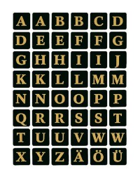 Etiket herma 4130 13x13mm letters a-z zwart op goud