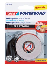 Plakband tesa® powerbond ultra strong dubbelzijdig 1,5mx19mm wit