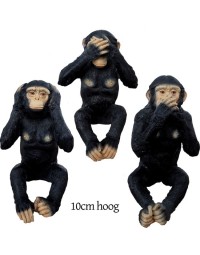 Horen, zien en zwijgen Aap set 10 cm - Hear, Speak and See no evil - Monkey - Apen 