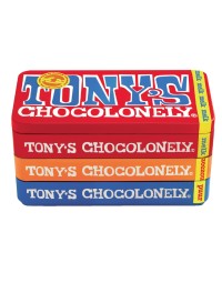 Chocolade tony's chocolonely puur-melk en karamel zeezout blik 540gr