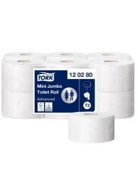 Toiletpapier tork mini jumbo t2 advanced 2-laags 12 rollen wit 120280