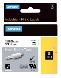 Labeltape dymo rhino industrieel krimpkous 19mm zwart op wit