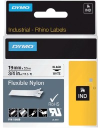 Labeltape dymo rhino industrieel nylon 19mm zwart op wit