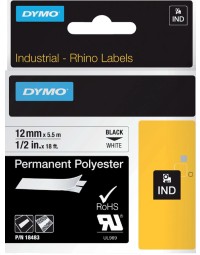 Labeltape dymo rhino industrieel polyester 12mm zwart op wit