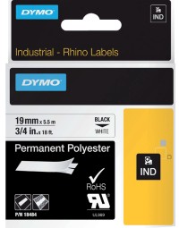 Labeltape dymo rhino 18484 polyester 19mmx5.5m zwart op wt