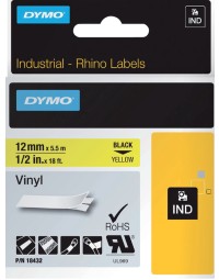 Labeltape dymo rhino industrieel vinyl 12mm zwart op geel