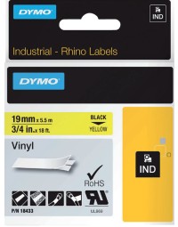 Labeltape dymo rhino 18433 19mmx5.5m vinyl zwart op geel