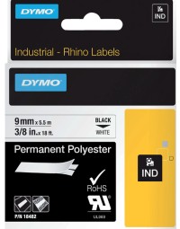 Labeltape dymo rhino industrieel polyester 9mm zwart op wit