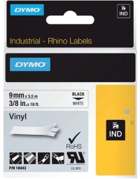 Labeltape dymo rhino industrieel vinyl 9mm zwart op wit