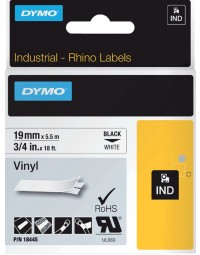 Labeltape dymo rhino 18445 19mmx5.5m vinyl zwart op wit