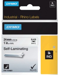 Labeltape dymo rhino 1734821 24mmx5.5m zelflaminerend zwart op wit