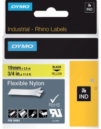 Labeltape dymo rhino 18491 19mmx3.5m flexibel nylon zwart op geel