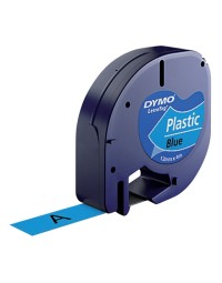 Labeltape dymo letratag plastic 12mm zwart op blauw