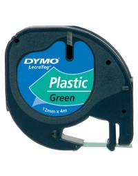 Labeltape dymo letratag plastic 12mm zwart op groen