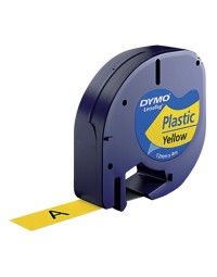 Labeltape dymo letratag plastic 12mm zwart op geel