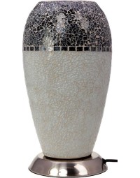 Mozaïek glazen lamp - staand - 220 volt - grijs/zilver 27 cm