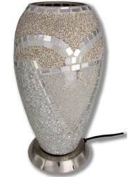 Mozaïek glazen lamp - staand - 220 volt - creme/zilver 27 cm