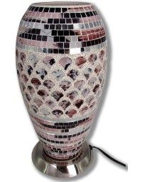 Mozaïek glazen lamp - staand - 220 volt - roze/zilver 27 cm