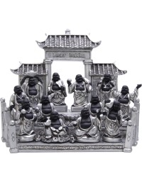 New Dutch verzameldisplay tempel met 12 Boeddha's - geluk en voorspoed - polystone - 28 x 26 x 22 cm - zwart/zilver