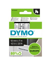Labeltape dymo d1 45013 720530 12mmx7m polyester zwart op wit 