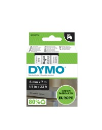 Labeltape dymo d1 43610 720770 6mmx7m polyester zwart op transparant 